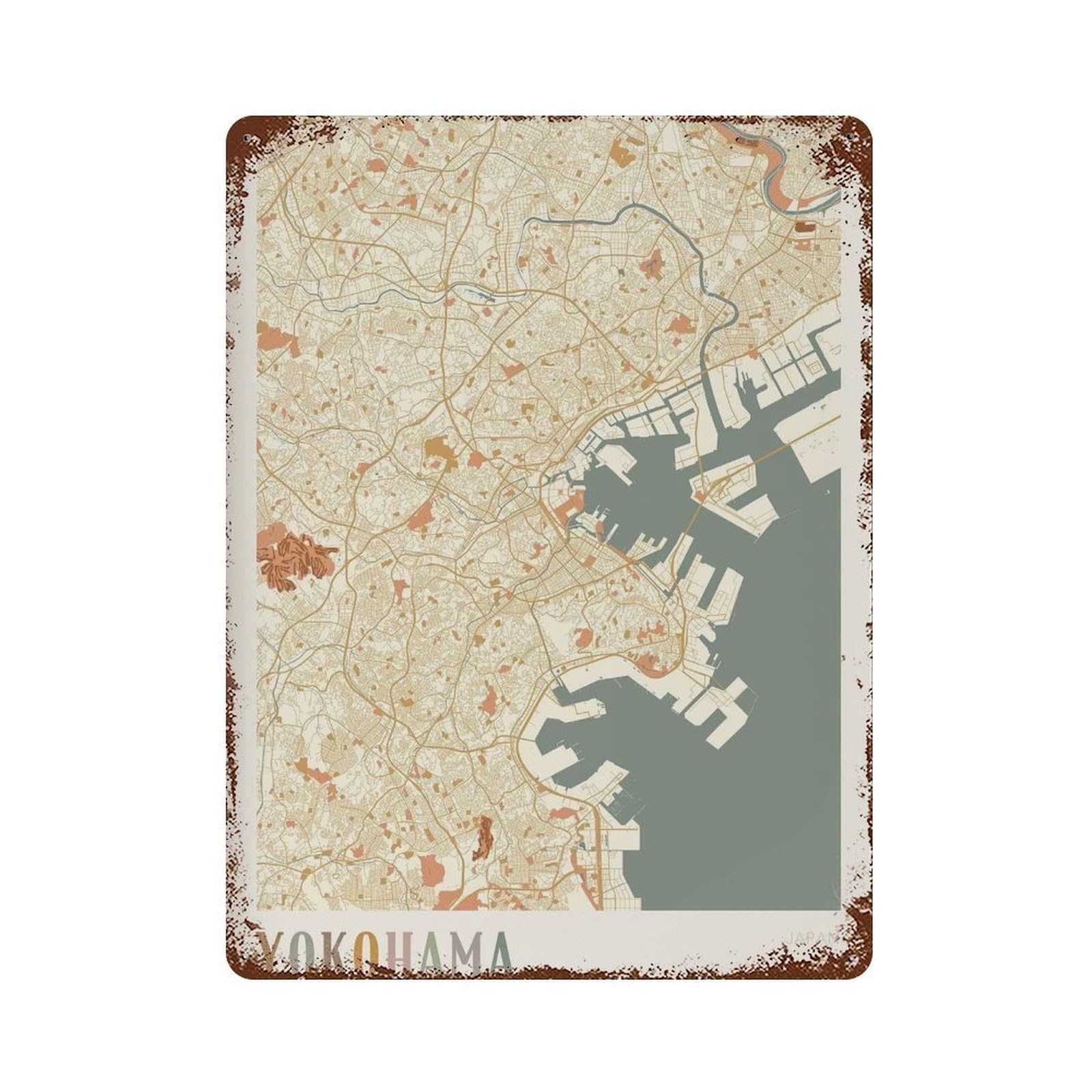 xiaoxiaoshen Yokohama Map Japan Travel Gift Boho Wall Decor Art Metal Tin Poster Modern Home Decor Art Home Bar Shop Decorations Vintage Sign 40x30cm