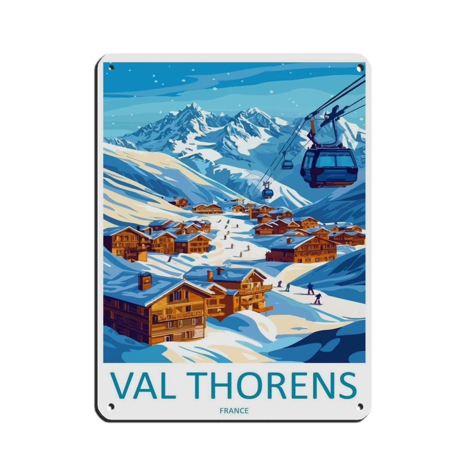 Val Thorens Travel Poster France Art Ski Resort Tin Sign Vintage Metal Pub Club Cafe Bar Home Wall Art Decoration Poster Retro 12x16inch(30x40cm)