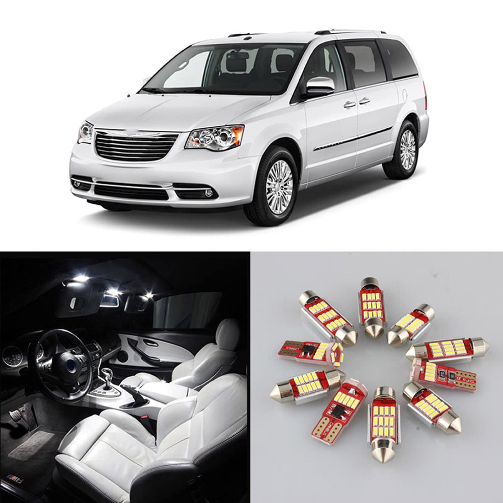 Bombillas de Coche Blancas Canbus Kit de luz Interior LED sin Errores, para Chrysler Town Country 2001 2014 2015 2016, lámpara de Licencia de Techo de Mapa