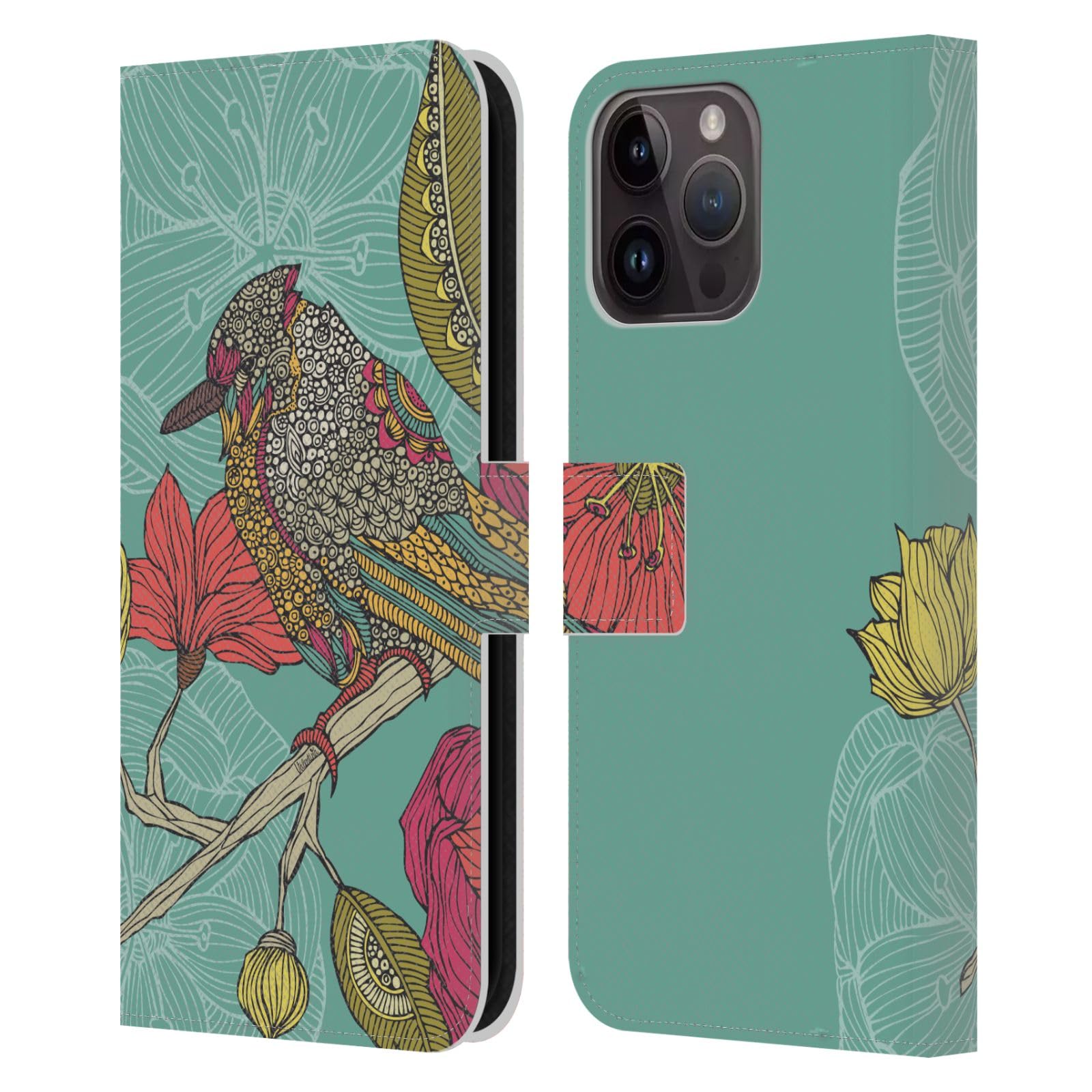 Head Case Designs Officially Licensed Valentina Contented Constance Birds Leather Book Wallet Case Cover Compatible with Apple iPhone 15 Pro Max