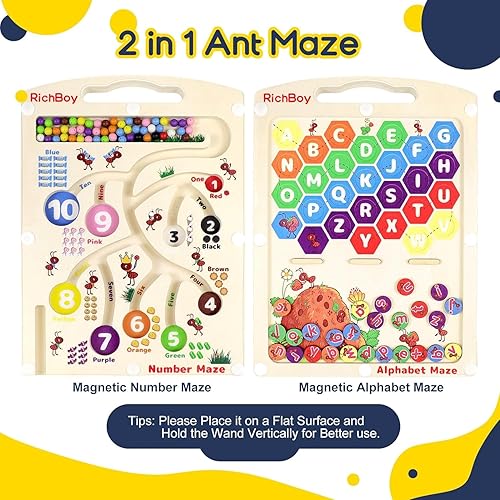 Miniatura 3 de Tablero magnético de laberinto del alfabeto 2 en 1 y tablero Montessori ocupado  Juego de clasificación de colores de rompecabezas de madera para