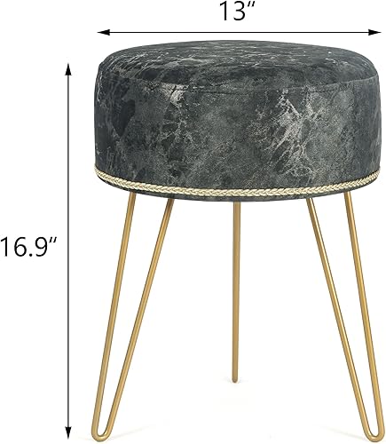 Miniatura 10 de Asense Reposapiés de piel sintética, reposapiés tapizados suaves y peludos, otomana con patas de metal dorado, muebles decorativos, gris