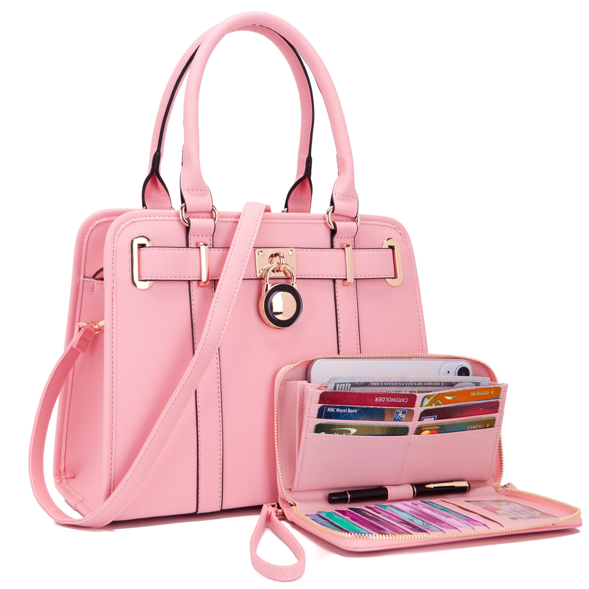 Qiyuer Structured Satchel Tote Handbags Set Women Purses with RFID Wallet | Premium, Sturdy, Spacious, Chic for Daily &amp; Work, Vegan PU Leather, Multi-way Carry, Large Capacity RFID Wallet, Ideal Gift