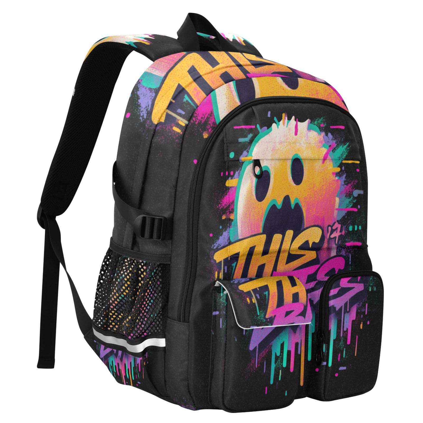 Horror Graffiti duchy 'This Bites' plecaki podróżne dla kobiet mężczyzn horror graffiti duchy 'This Bites College School Bookbag 44.5 cm plecak na komputer lekka torba na co dzień
