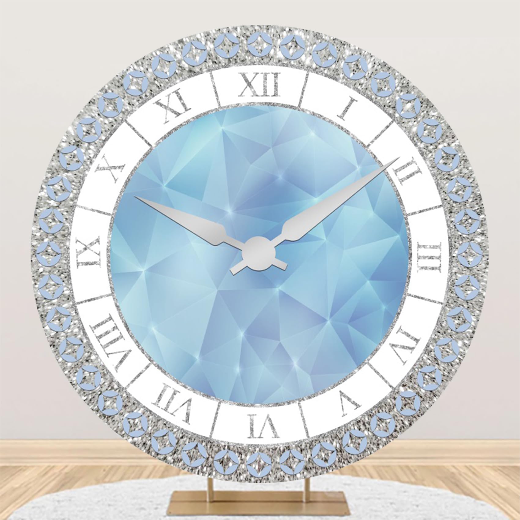 Renaiss 6.5x6.5ft Blue Clock Round Backdrop Cover Luxury Silver Circle Backdrop Background Girls Kids Newborn Baby Shower Women Birthday Party