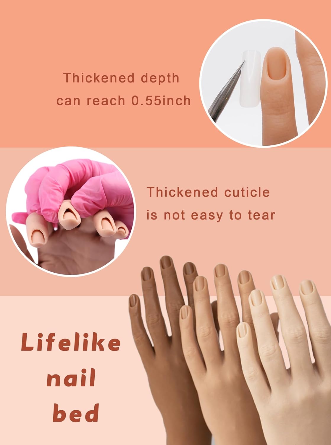 Silicone Practice Hand for Acrylic Nails with Stand Bracket, Flexible Bendable Nail Training Hand Technician Manicure Supply, Reusable Mannequin Hands for Nails Practice(Right Hand,Ivory White)