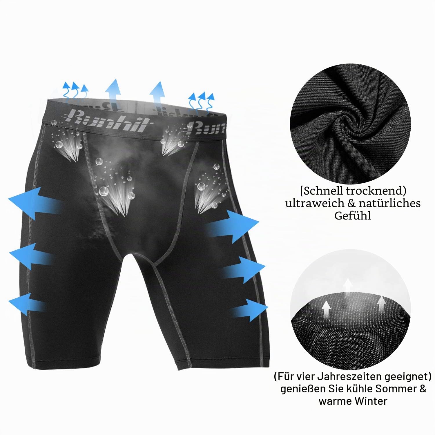 Runhit 3er Pack Herren Kompressionsshorts - Base Layer Sport Unterhosen Funktionsunterwäsche Tight Kompressionshose Kurz Laufunterwäsche Radlerhose