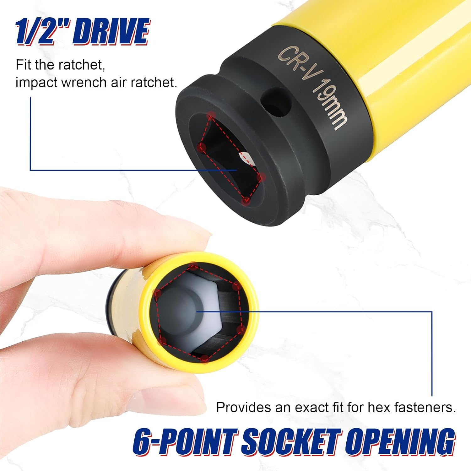 NYXOVA 5PCS 1/2 Inch Drive Impact Lug Nut Socket Set, Ultimate Wheel Protector Impact Socket Set, Non-Marring Thin Wall Wheel Protector Nut Socket(15 17 19 21 22 mm)