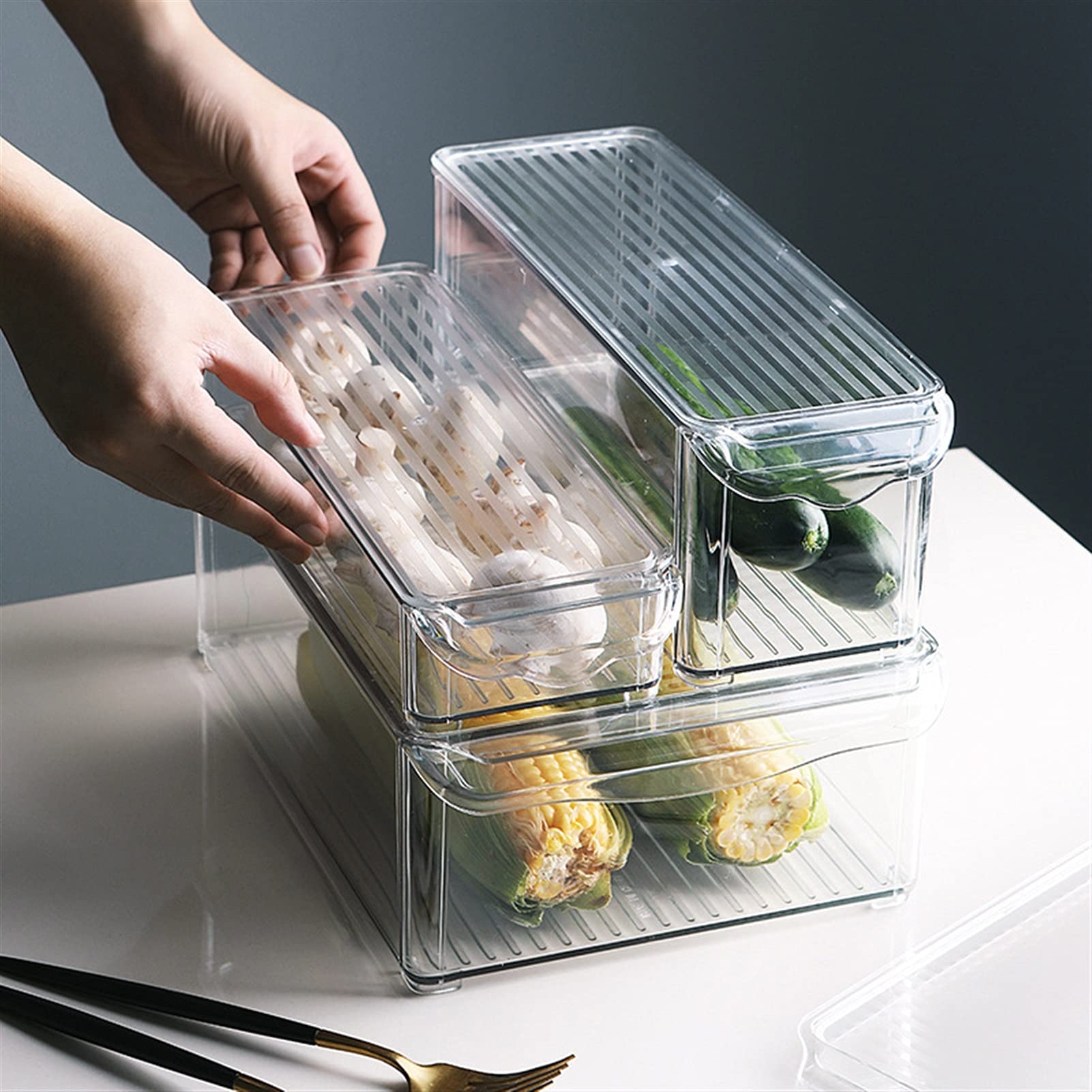 Cocina refrigeradora Caja de almacenamiento de fresco fresco de plástico Caja sellada de plástico Fruta Vegetal Vegetal Almacenaje Contenedor (Color : Wide L)