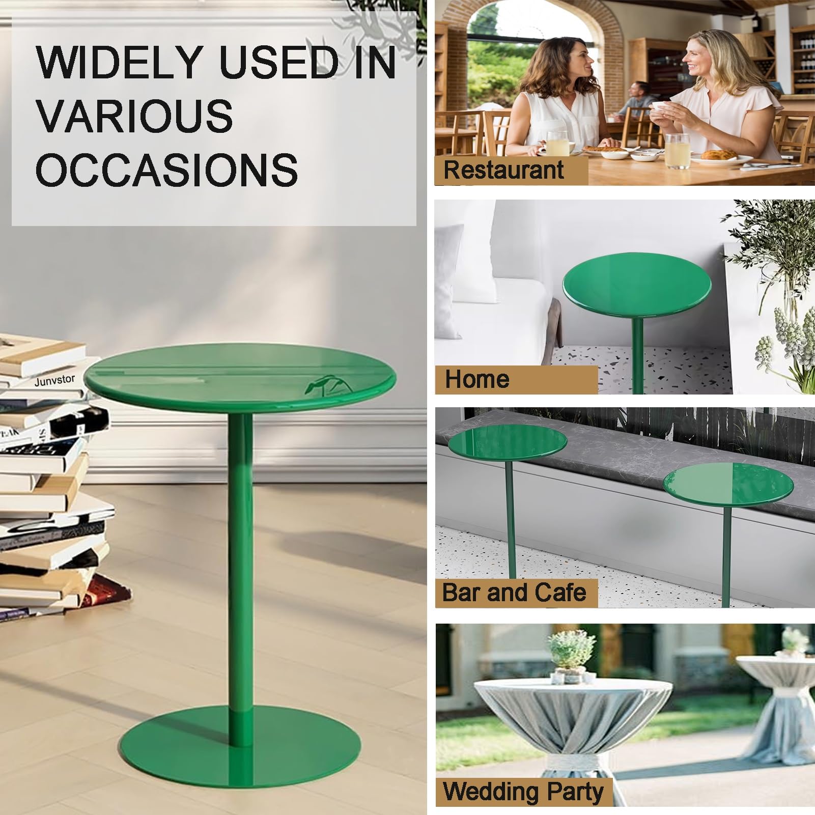 Table de bar d'extérieur en métal vert pour terrasse, bistrot, pub avec comptoir de boissons, table d'appoint de jardin pour intérieur et extérieur, 48 x 48 x 72 cm