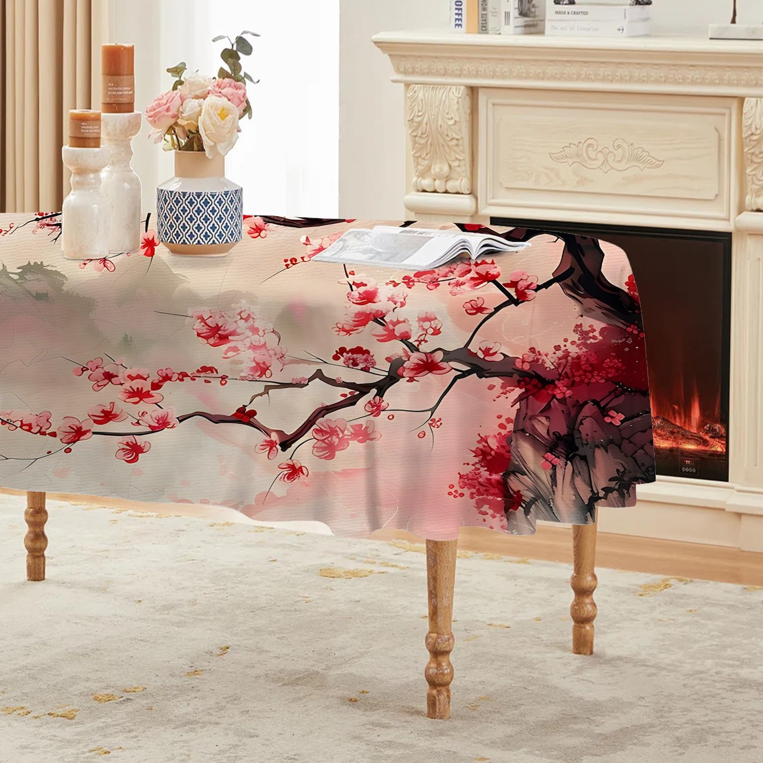 Nappe impermeable ovale 140x180 cm en polyester lavable a motif floral oriental G-505