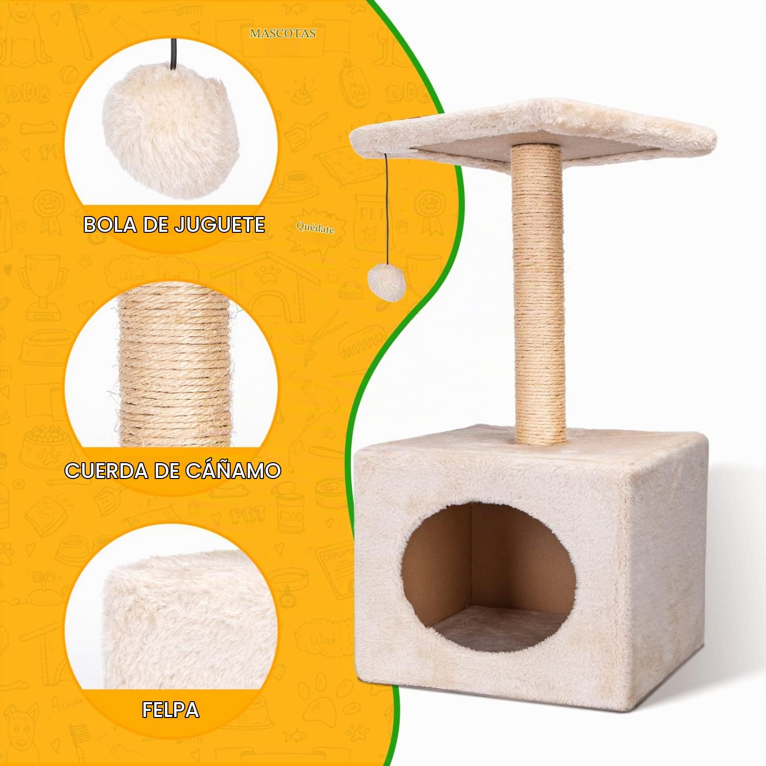 Nobleza - Árbol para Gatos, Árbol Escalador, Árbol Rascador, Dos Bolas de Juego Altura 60cm, Color Beix