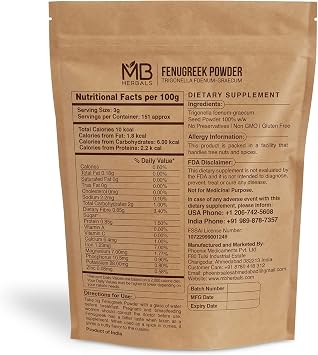 MB Herbals Fenugreek Seeds Powder 8 oz | 227 Gram | 0.5 LB | Organically Grown Fenugreek | Trigonella foenum-graecum Sd. | Methi Powder