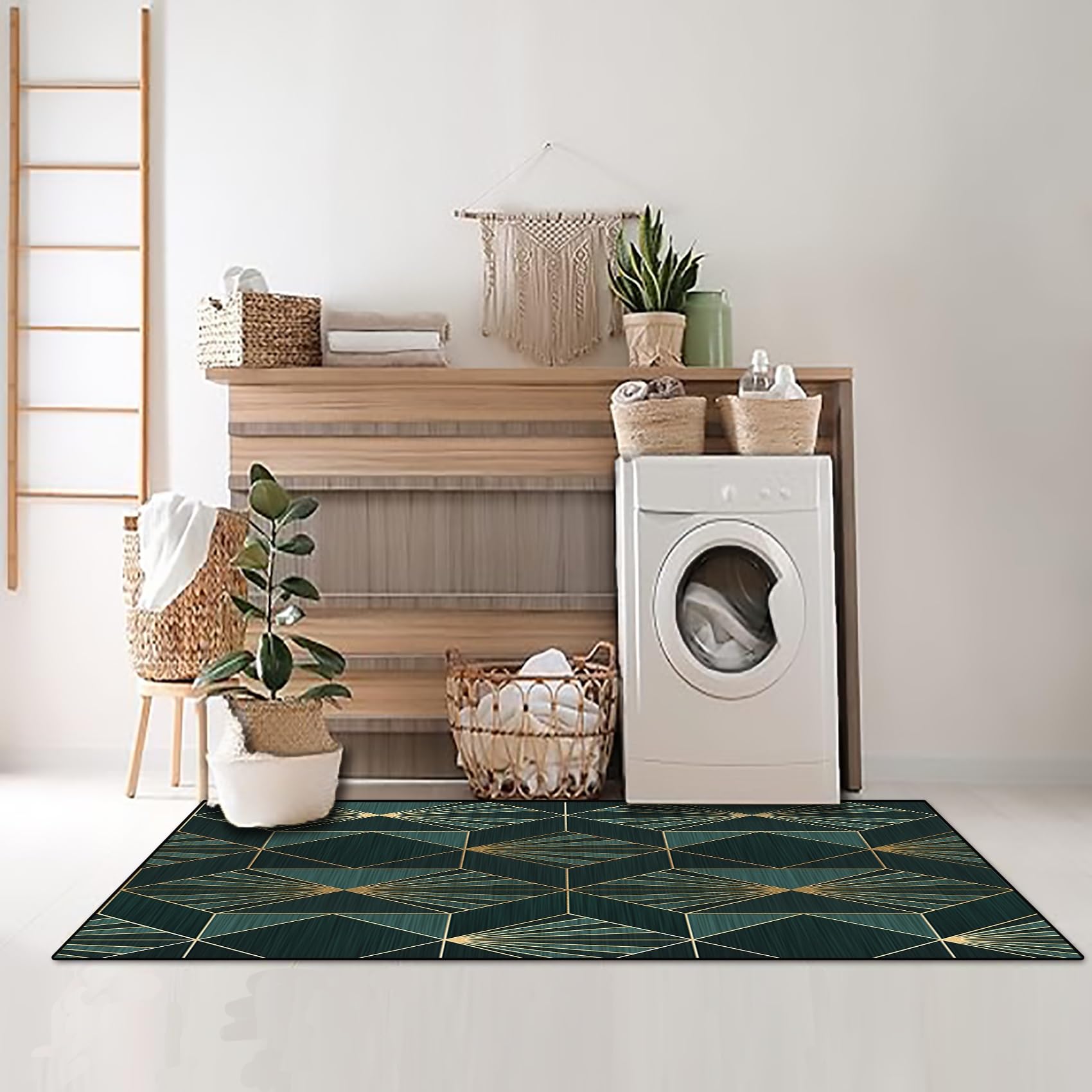 Tappeto Passatoia 90 x 390 cm Antiscivolo e Lavabile Tappeto Cucina Ingresso con Fondo Antiscivolo per corridoio cucina, Verde