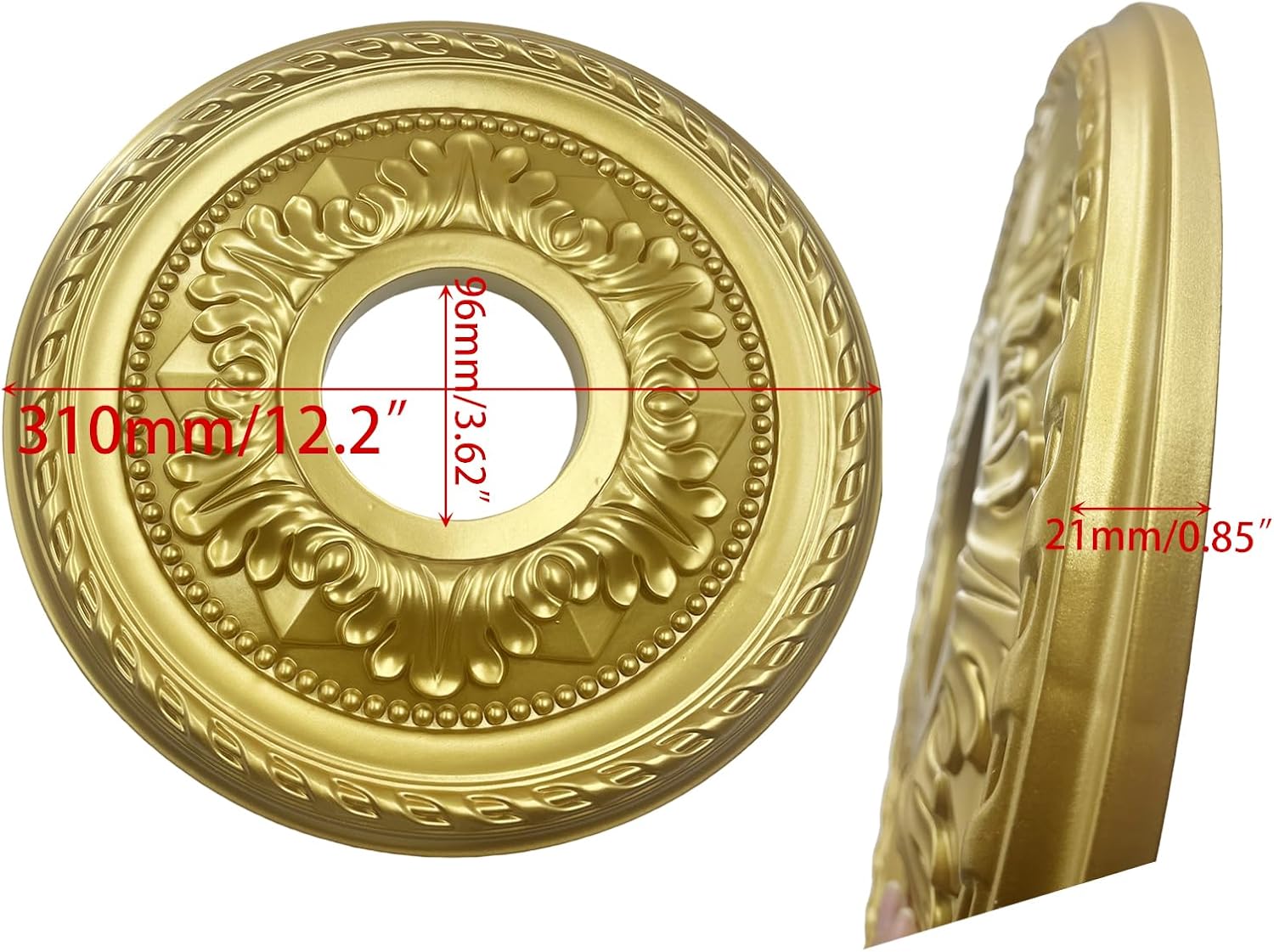 Ceiling Medallion for Light Fixtures Ceiling Fan Medallion Ceiling Light Cover Plate Home Lighting Ceiling Medallions 12" OD x 3.6" ID(Gold)