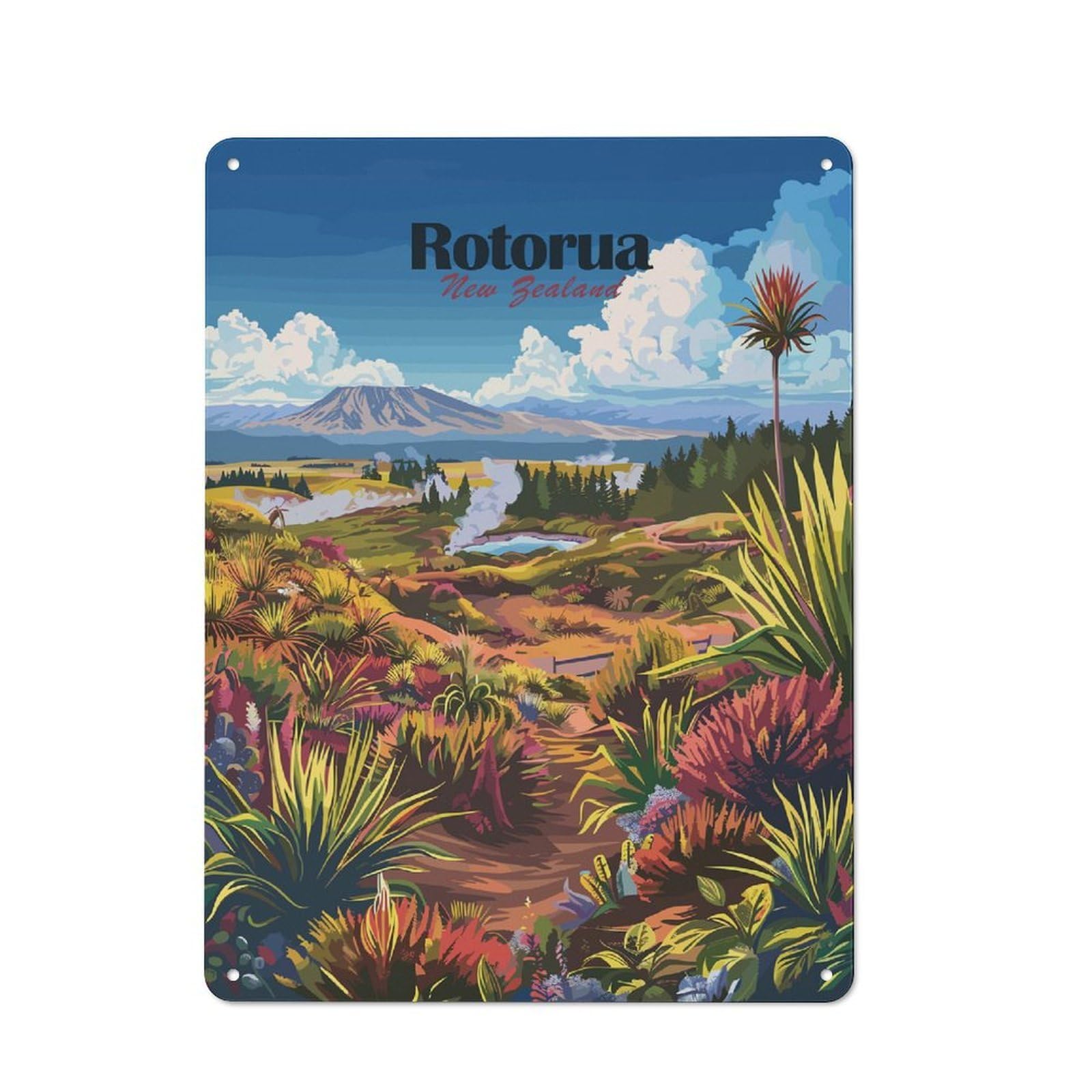 Junmoney Rotorua, New Zealand Landscape Retro Tin Sign 40X30cm For Garden Room Or Summerhouse, For Kitchen, Dining Room And Home Bar Wall Decor