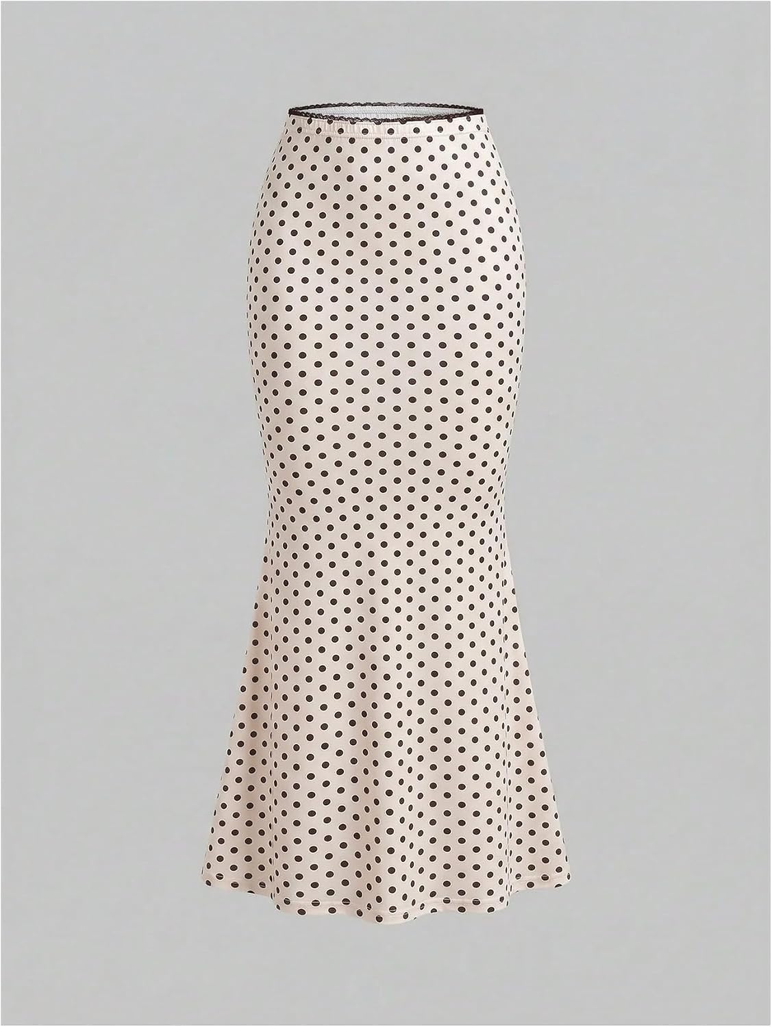 Verdusa Women's 2 Piece Polka Dots Sets Lace Tie Front Puff Sleeve Top and Maxi Skirt Going Out Outfits