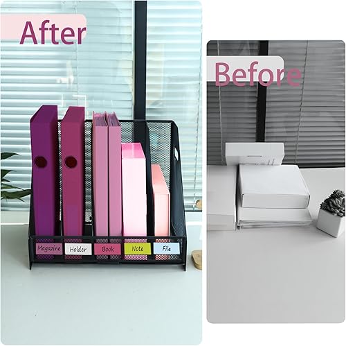 Miniatura 5 de Organizador de escritorio, soporte de archivo de revista de metal con 5 compartimentos verticales, organizador de archivos para suministros de