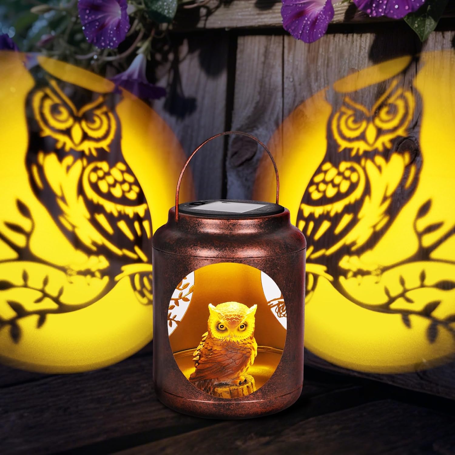 Solar Laterns Outdoor Waterproof Metal Owl Patterns with Resin Owl Inside Garden Decor Gifts for Women Mom Grandma Hanging Solar Lights Decoration Outside for Yard, Patio, Backyard, Porch