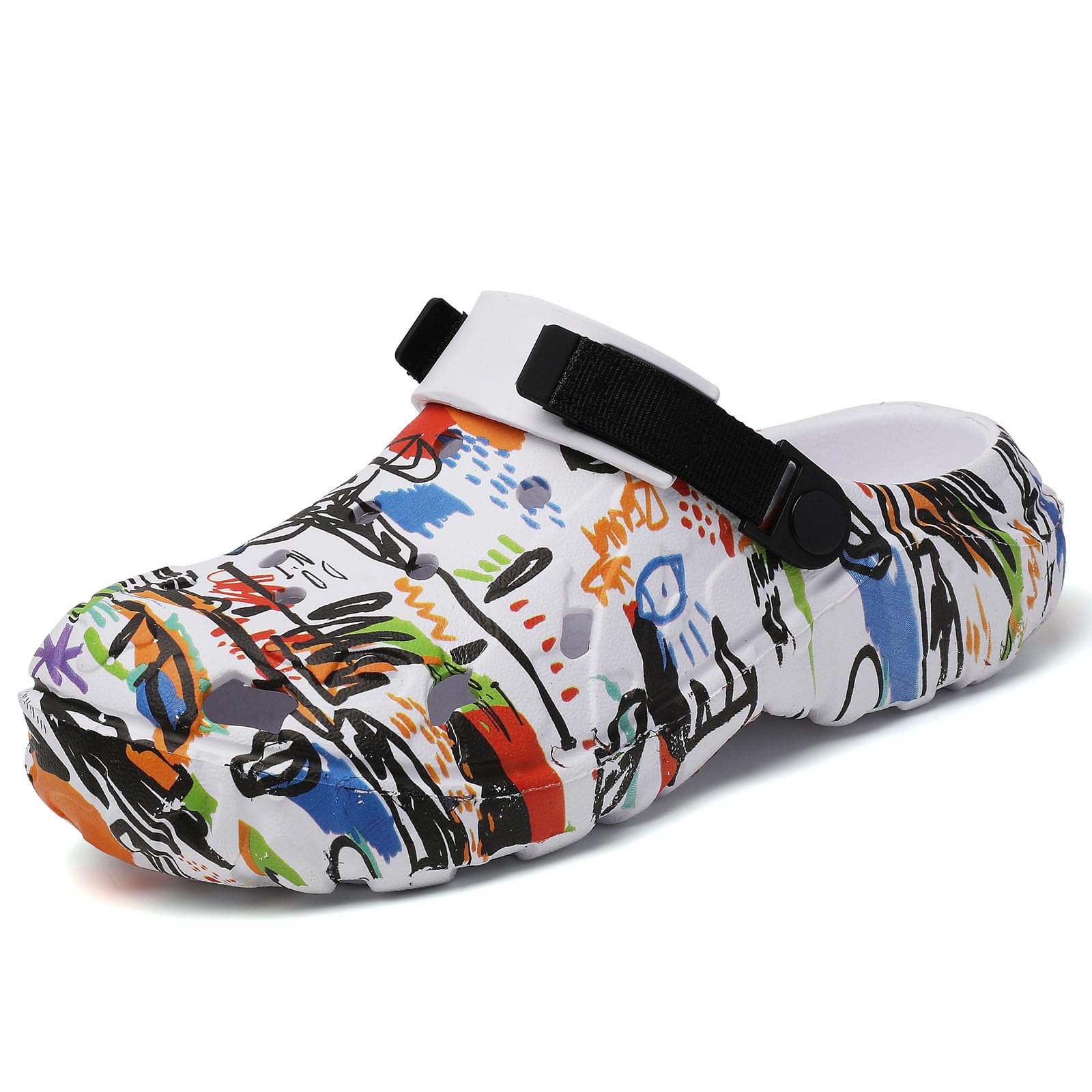SECHRITE Womens Mens Clogs Garden Shoes Graffiti Slip On Mules Sports Sandals Unisex Adult Athletic Summer Outdoor Beach Slippers Water Shower Shoes