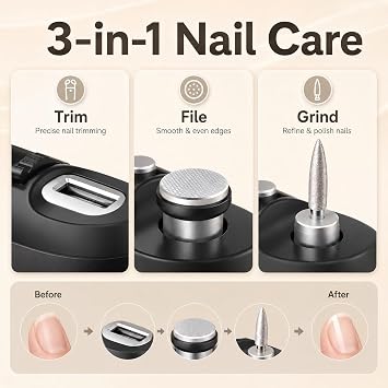 3-in-1 Electric Nail Clippers for Seniors with Adjustable Head