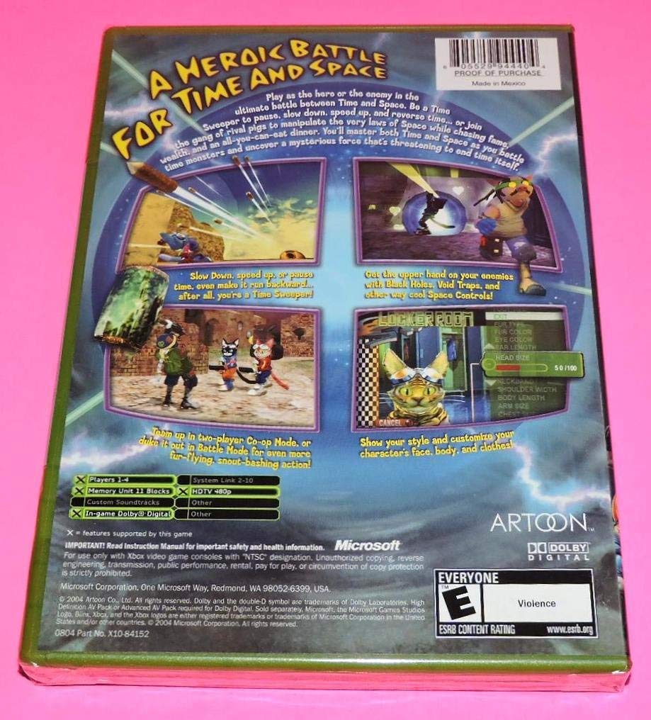 Back cover of Blinx 2: Masters of Time & Space for Xbox, detailing gameplay features