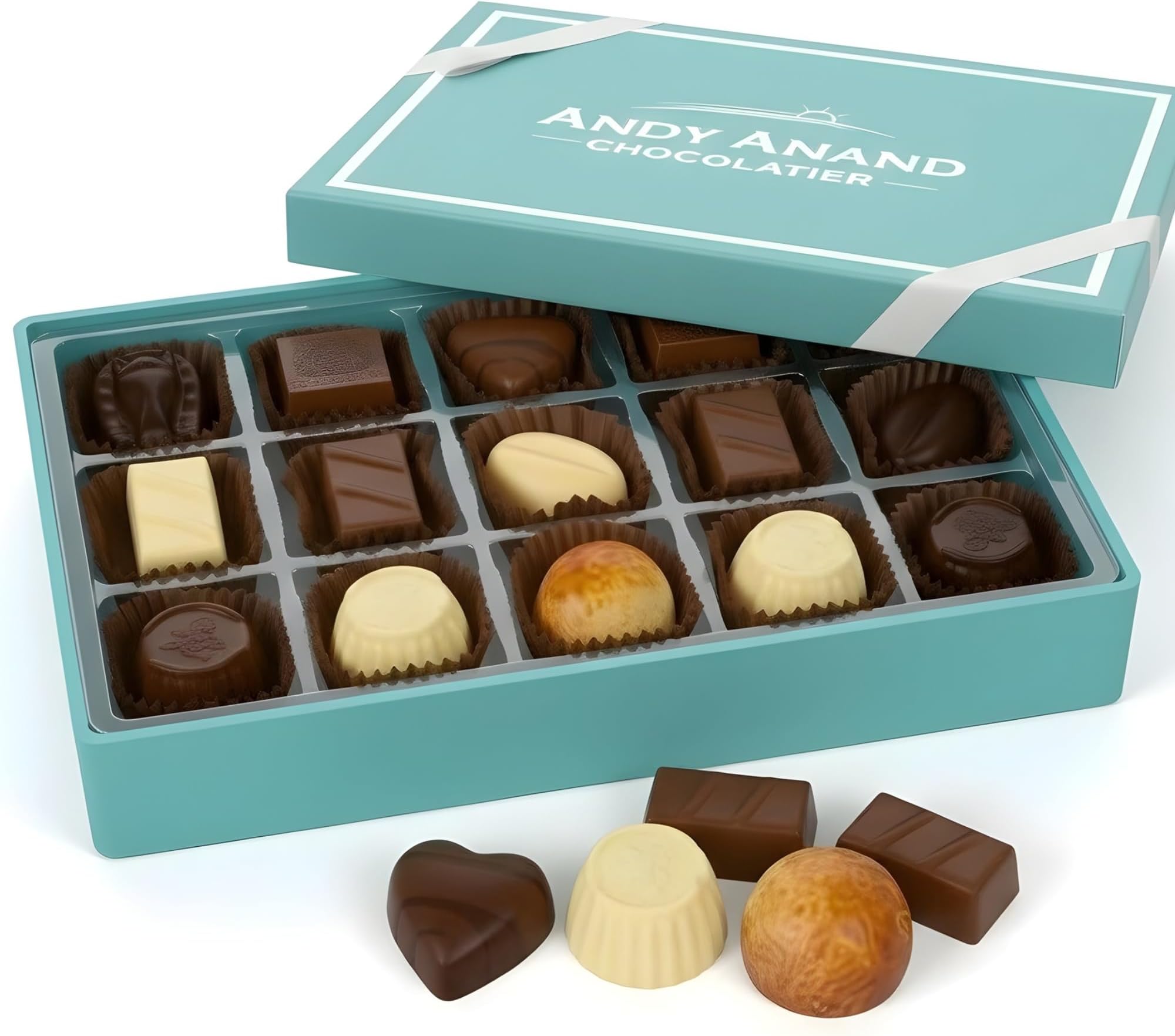 Andy Anand Chocolatier Sugar Free Belgian Chocolate Truffles Gift Box - Gluten Free European Imported Organic Chocolate Truffles, Handcrafted Diabetic Snacks for Adults (16 Pcs)