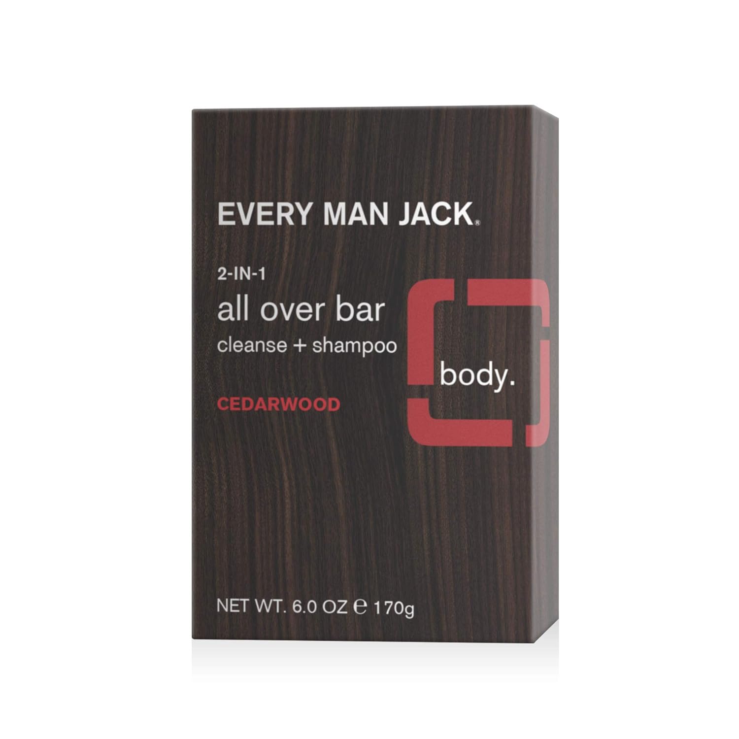 Every Man Jack Men's 2-in-1 All Over Bar - Cedarwood | Naturally Derived, Parabens-free, Pthalate-free, Dye-free, Certified Cruelty Free, Made With 100% PCR Paper | Pack of 1