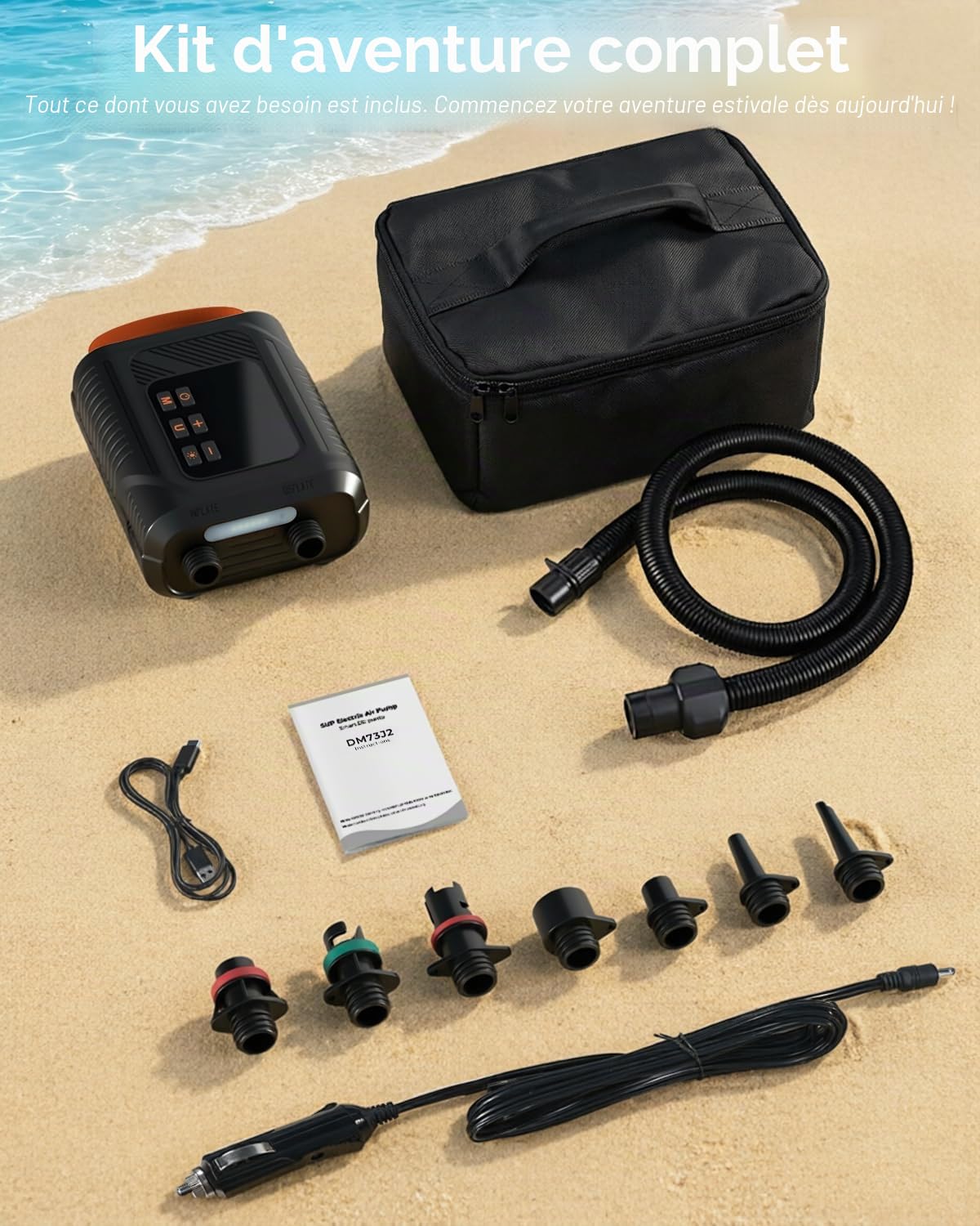 Sup Pompe Électrique 20 PSI – Rechargeable, 12V, Gonflage/Dégonflage Auto-Arrêt, Pression Précise – Gonfleur Electrique Paddle pour Paddle, Kayak, Tente, Matelas Gonflable, Jouets Piscine