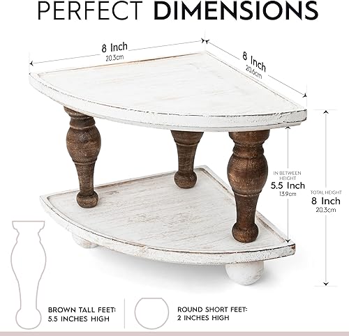 Miniatura 8 de DAILY RITMO Estante esquinero de madera para mostrador  Organizador de baño apilable gris y blanco  Bandeja de granja, estantes de madera elevadores