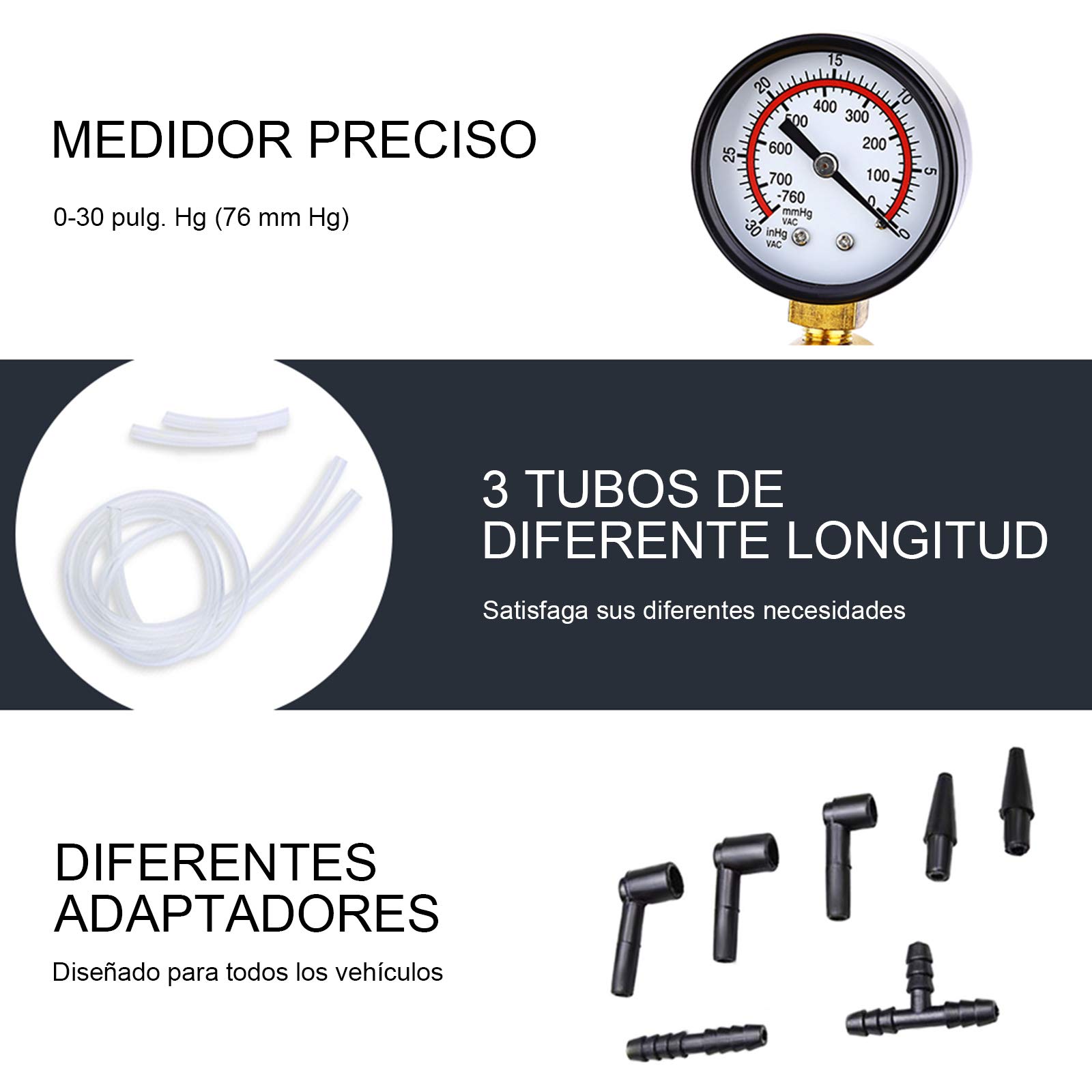 Equipo de Purga de Frenos de Freno de probador de Bomba de vacío con medidor de vacío, Adaptador para Diagnóstico de Motocicleta Coche Moto