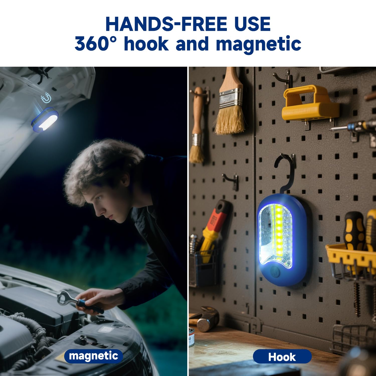 Lampada da campeggio a LED 3 in 1, mini torcia, torcia portatile tascabile, luce da lavoro magnetica, torcia con gancio, 144 lumen, 2 modalità a batteria, luce per esterni, emergenza, garage