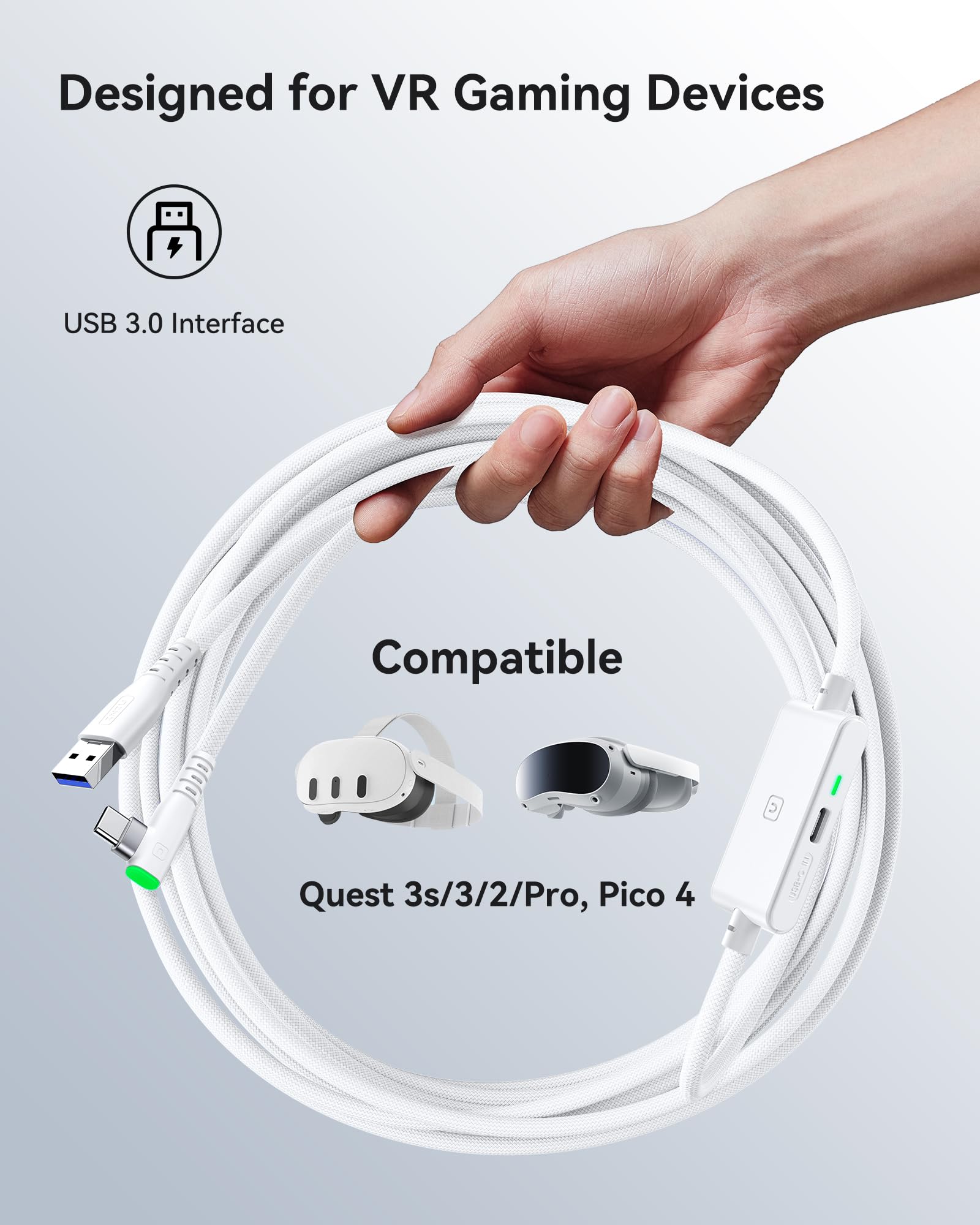INIU 16ft Premium VR Link Cable with Charging, USB 3.0 Compatible with Meta Quest 3s, Oculus Quest 3/2/Pro, Pico 4, PC VR & Steam VR - Perfect  VR Accessory, Ideal Gift Choice