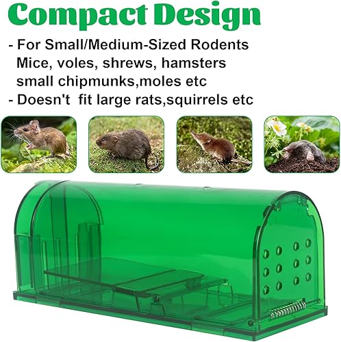 Miniatura 5 de Trampas para ratones grandes y humanas reutilizables para interiores y exteriores, seguras para niños y mascotas y no matan para pequeños roedores,