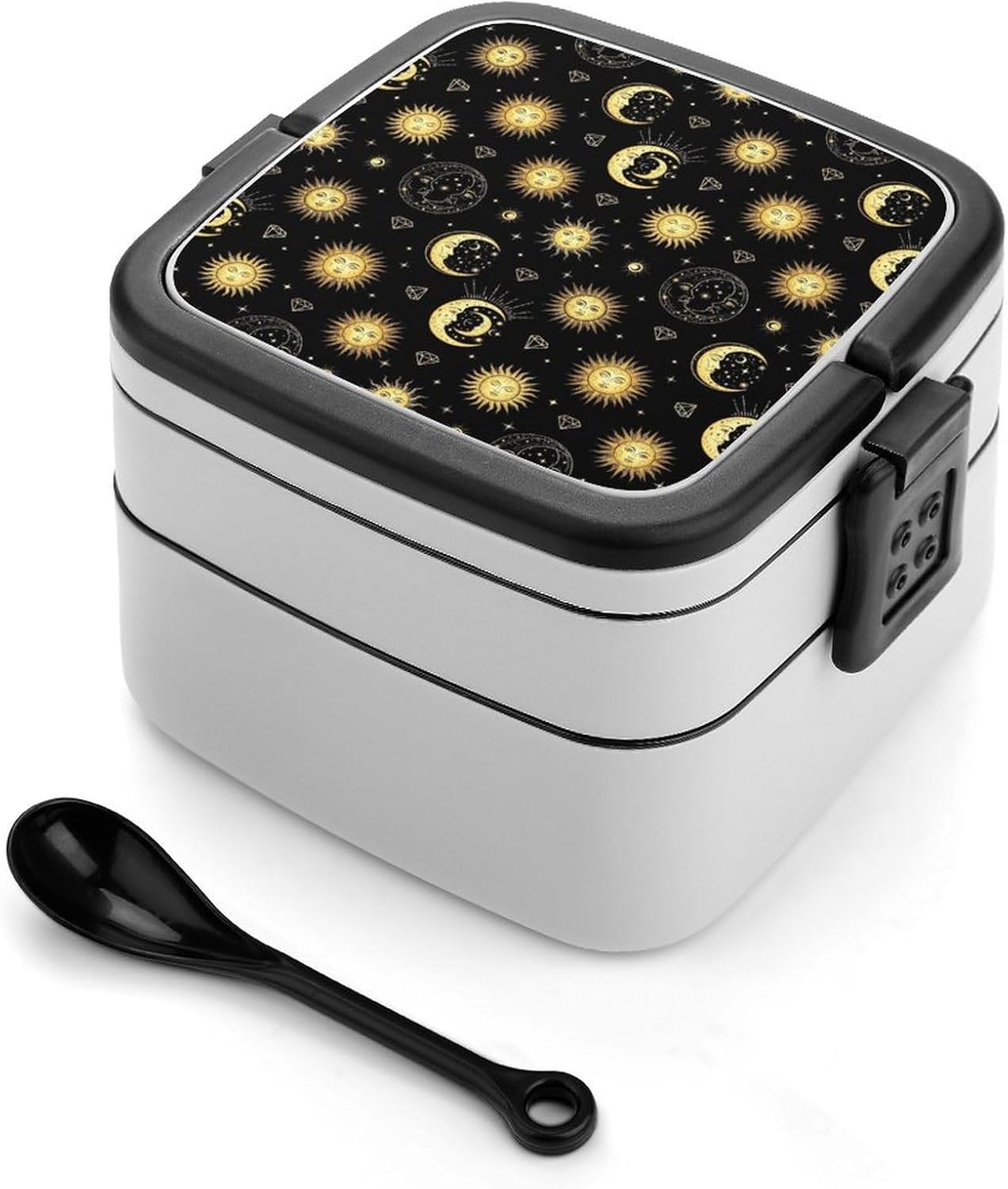 Adults Reusable Gold Sun Moon Star Black Bento Lunch Box