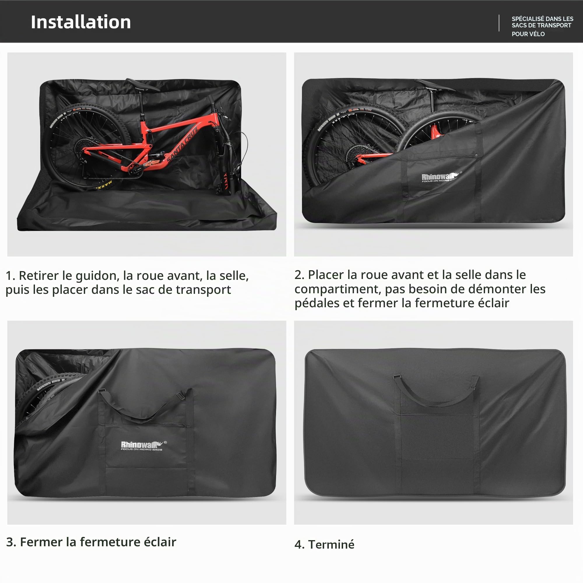 UBORSE Sac de Transport Vélo 29 Pouces Housse de Roue VTT Pliable Sacoche Grand Pliant Porte-Vélo Étanche Pour Cyclisme, Voyage Sac de Voyage Pour Avion VTT/Route/Trotinette Electrique