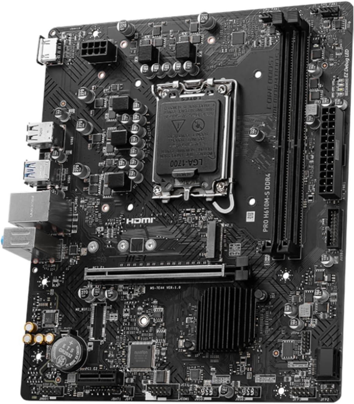 MSI Placa-mãe PRO H610M-S DDR4 LGA 1700, Micro-ATX - Suporta processadores Intel Core de 14ª/13ª/12ª geração, 1x slot PCIe 4.0 x16, 1 x M.2 Gen3, USB 3.2 Gen1, 1G LAN, HDMI 1.4 e VGA MSI Placa-mãe PRO H610M-S DDR4 LGA 1700, Micro-ATX - Suporta processadores Intel Core de 14ª/13ª/12ª geração, 1x slot PCIe 4.0 x16, 1 x M.2 Gen3, USB 3.2 Gen1, 1G LAN, HDMI 1.4 e VGA