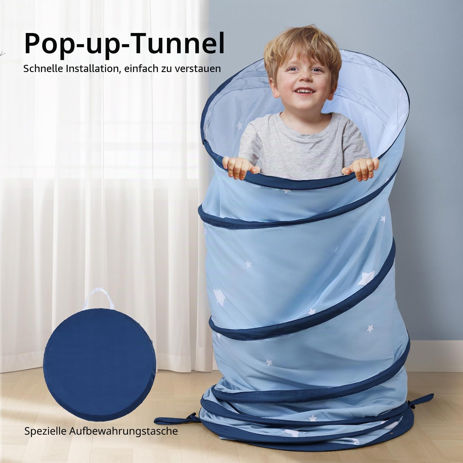 Pop-up Spieltunnel Krabbeltunnel für Kinder: 175×46cm Faltbarer Pfirsichhautgewebe Tunnel mit Aufbewahrungstasche für drinnen draußen – Weihnachts Geburtstagsgeschenk für Jungen Mädchen