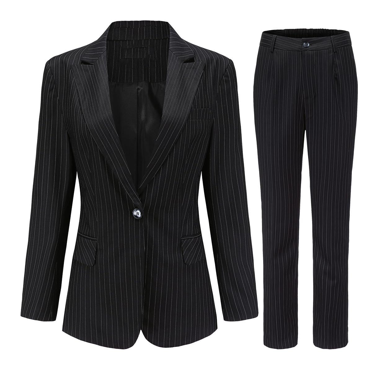 Womens Stripe Office Work Suit Two Pieces One Button Tuxedos Jacket Pants Set