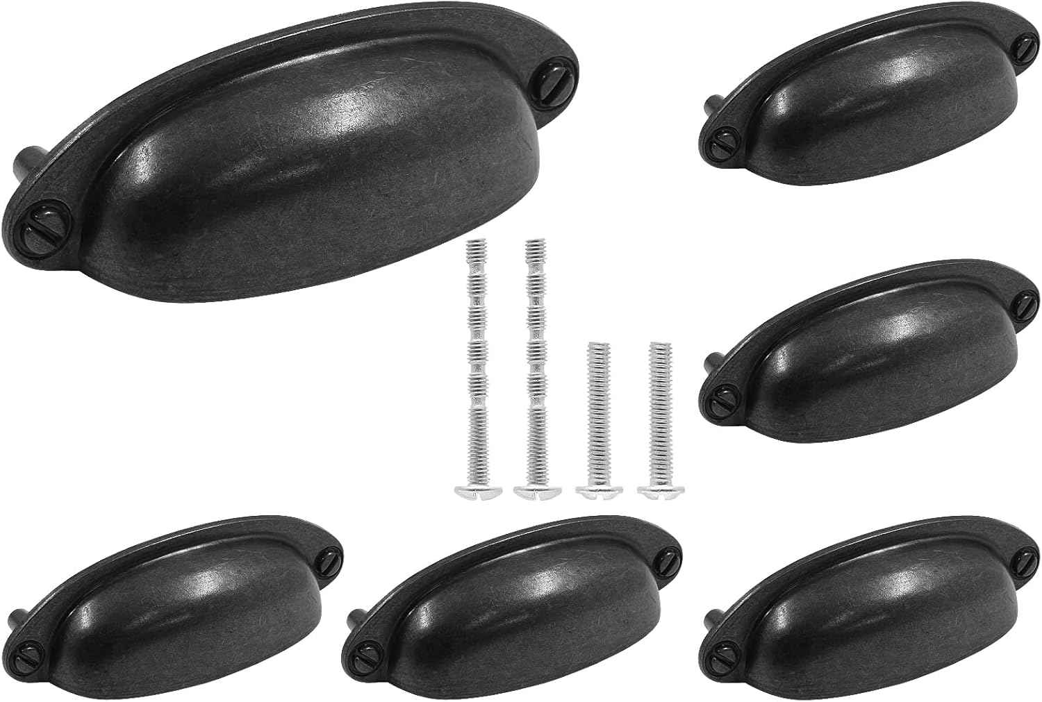 Waziaqoc 6PCS Antique Black Drawer Pulls, 3.5" Hole Center Cabinet Cup Pull, Vintage Shell Metal Cabinet Handles for Kitchen Cabinet Wardrobe Drawer