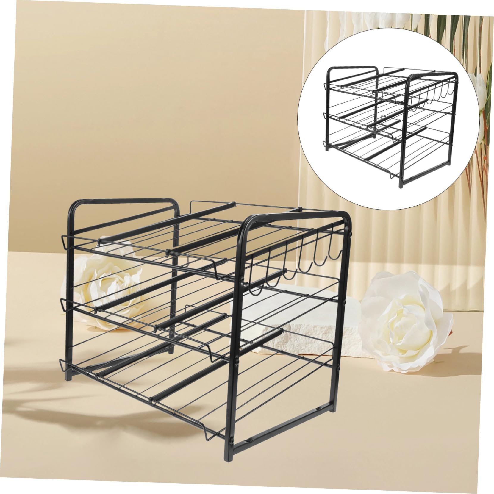 TOPBATHY Organizador de Latas Estante Apilable de 3 Niveles de Acero Inoxidable Negro, Dispensador Ajustable para Latas y Snacks para Encimera y Despensa