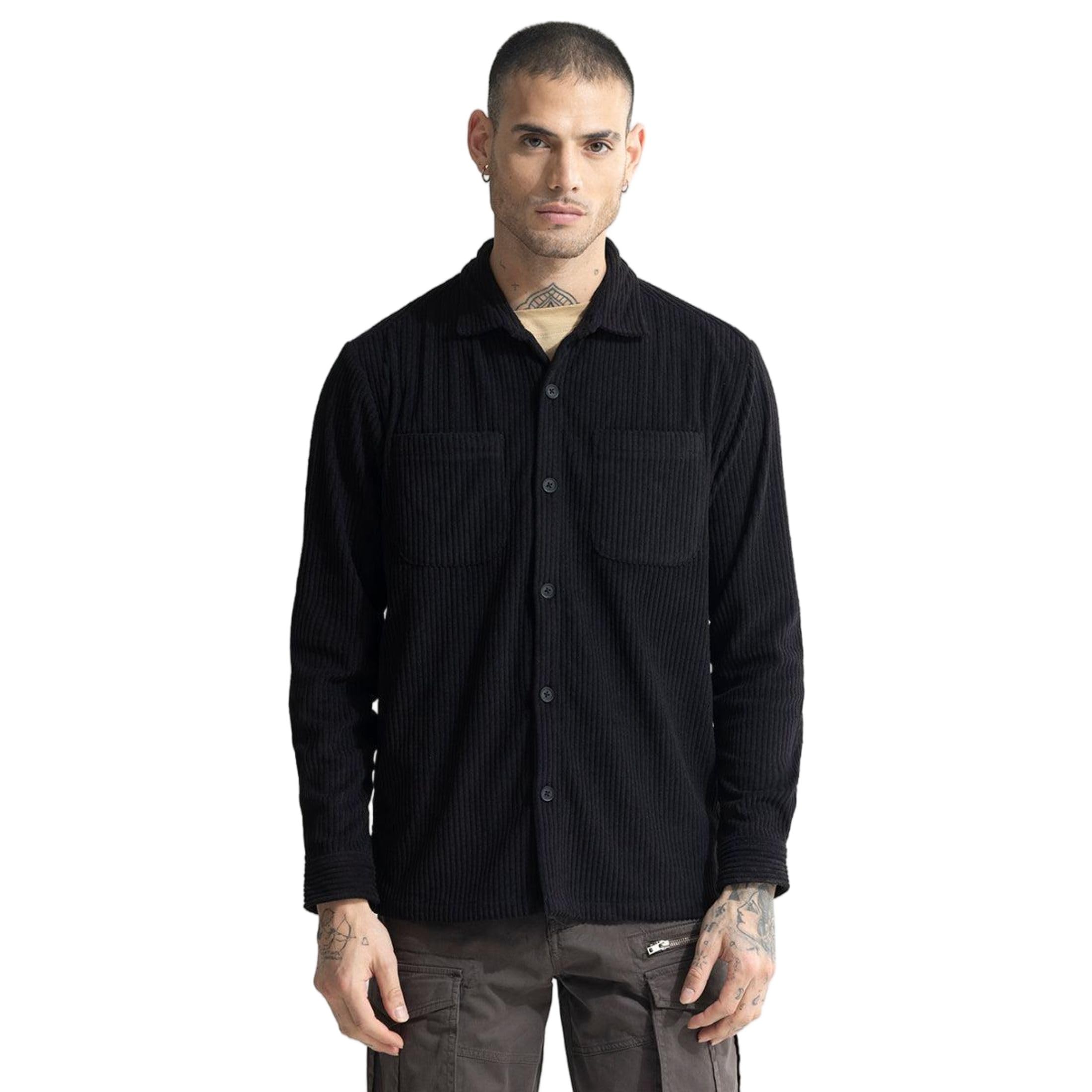 Black Textured Relaxed Polyester Shirt-image-29