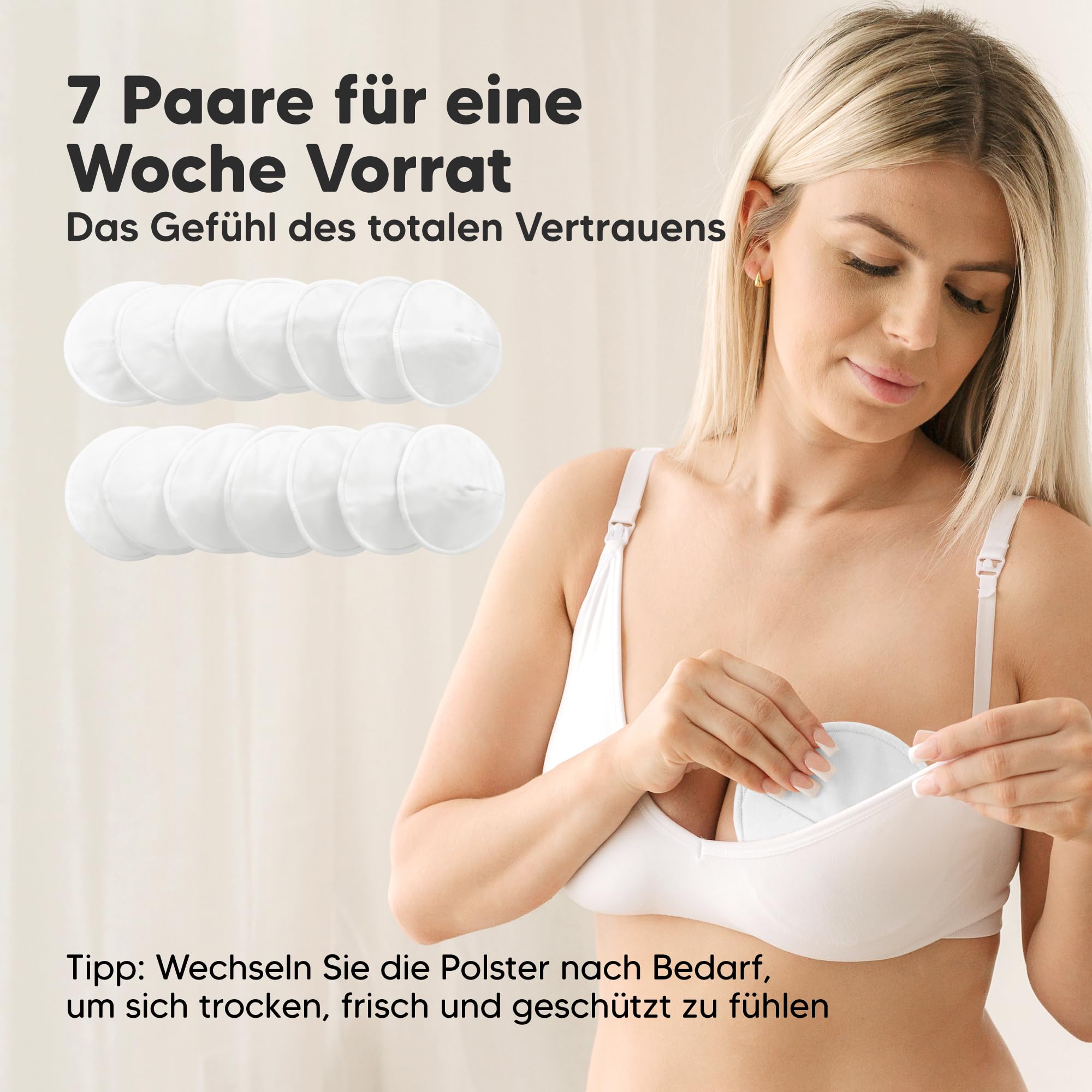 KeaBabies Bio Bambus Stilleinlagen - 14 Stilleinlagen Waschbar + Wäschebeutel - Wiederverwendbare Breast Pad für die Mutterschaft - Waschbar, Weich und Saugfähig (Soft White, L 12.7cm)