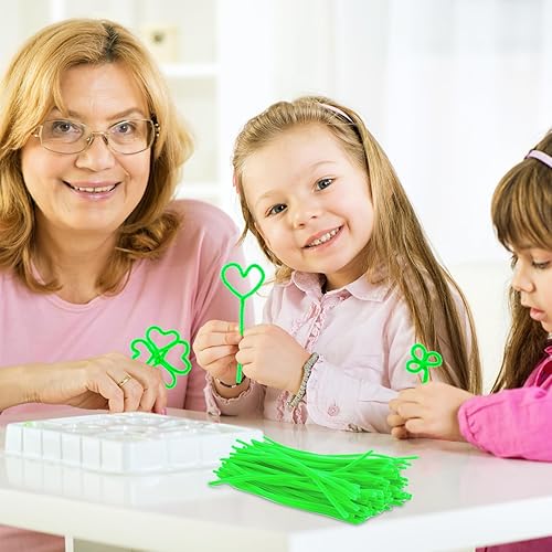 Miniatura 8 de Caydo 200 piezas de limpiapipas de color verde fluorescente para manualidades, tallos de felpilla flexibles para niños, proyectos de manualidades y