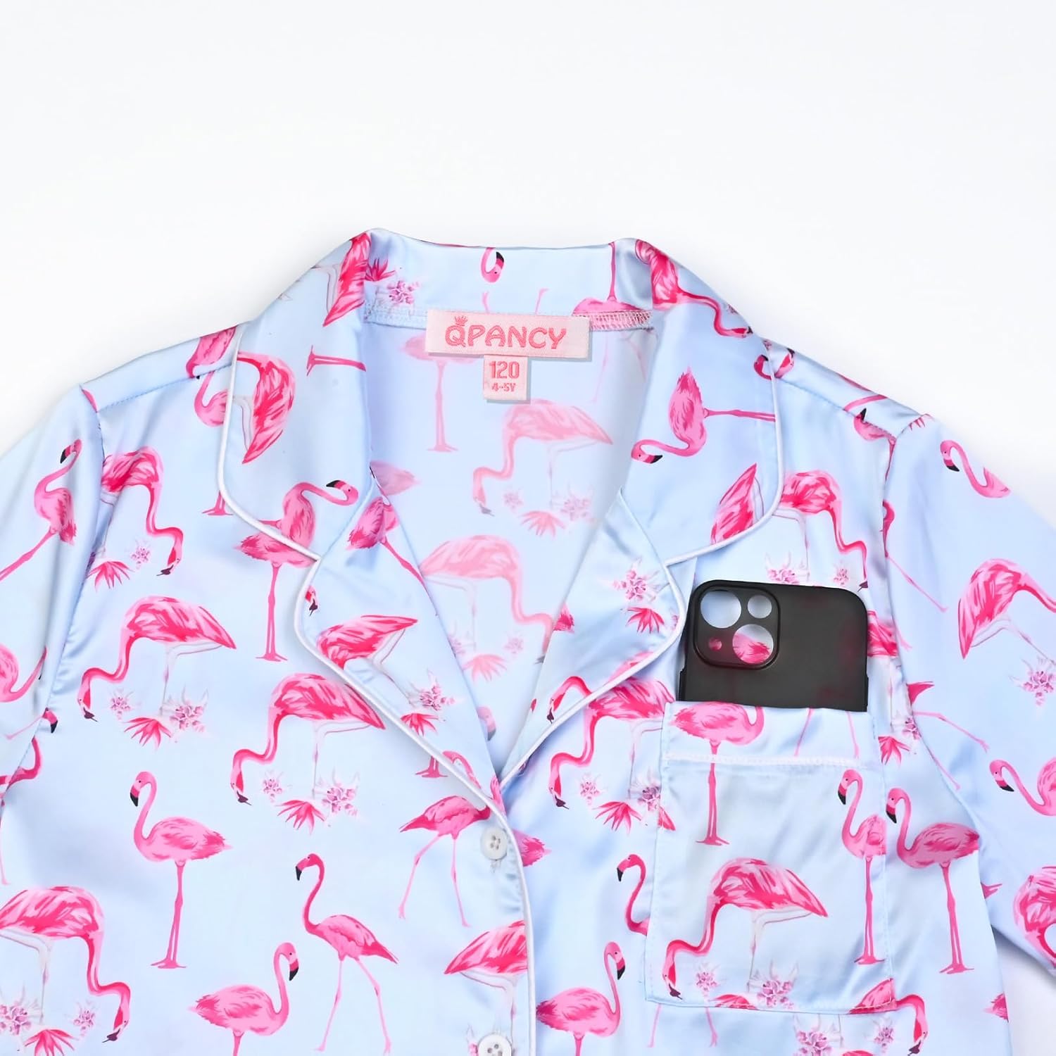 QPANCY Kids Satin Pajamas Sets Boys and Girls Silk Button Down 3 Pieces Pjs Silky Loungewear Clothes Set - Image 3