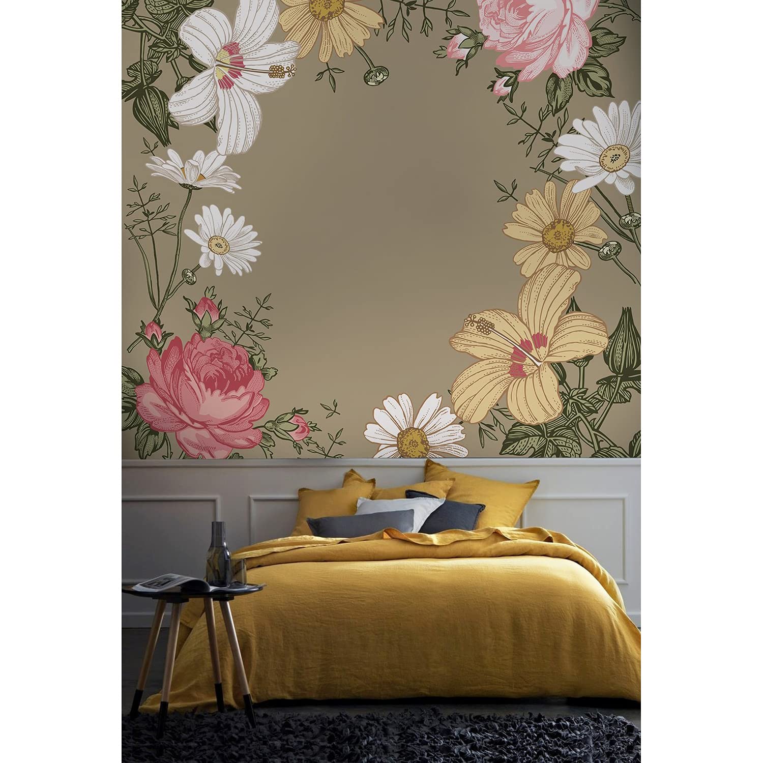 Papier peint latex decoration murale au motif champ rural beige panoramique