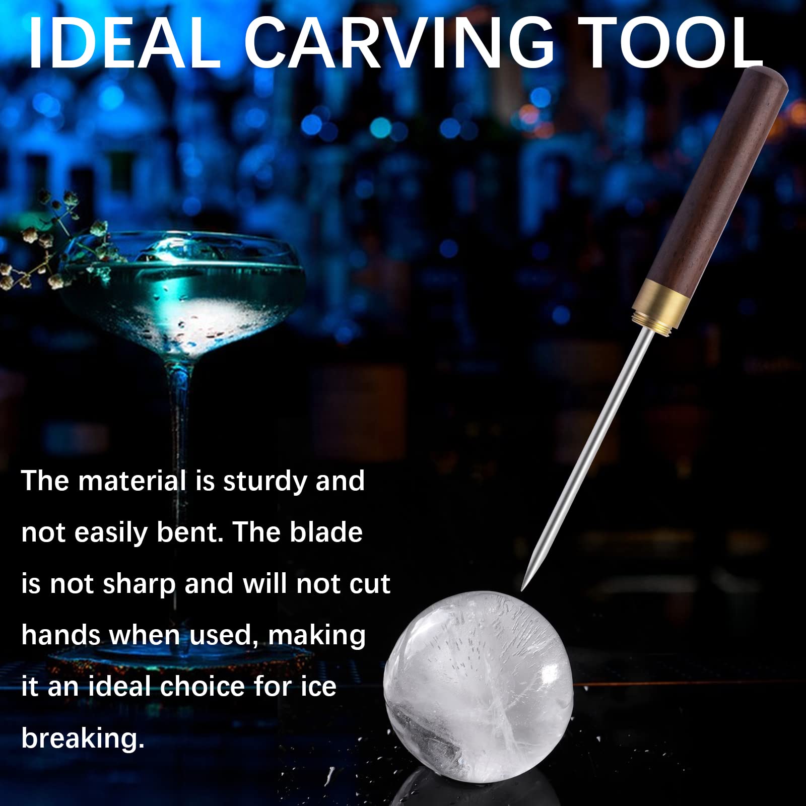 9-Inch Ice Pick With Wooden Handle & Cover – Stainless Steel Ice Breaker For Kitchen, Bar, Camping, Red