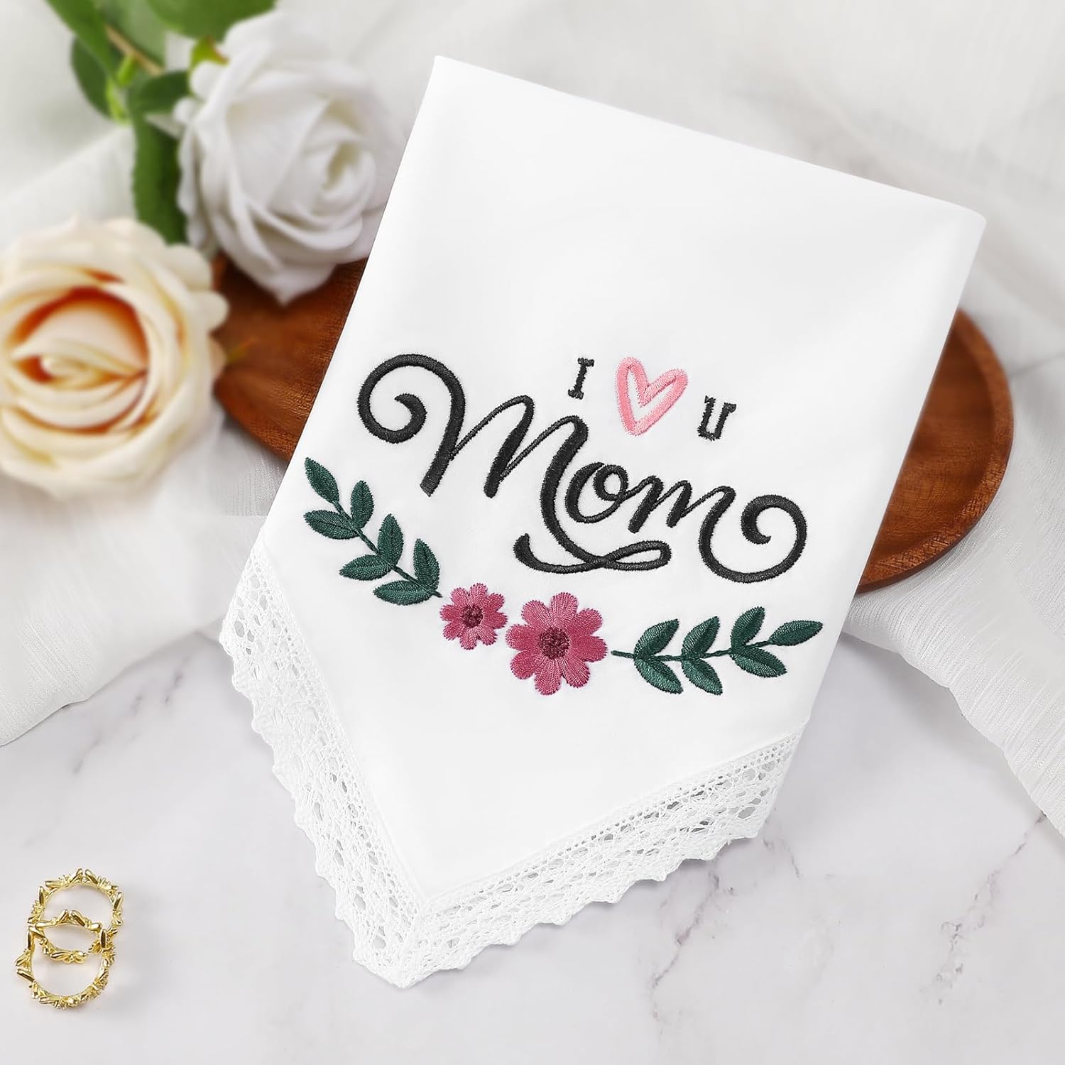 Embroidered Handkerchiefs for Women, Cotton Lace Handkerchiefs for Mom Keepsake Gift On Mother’s Day Birthday Wedding - Image 6
