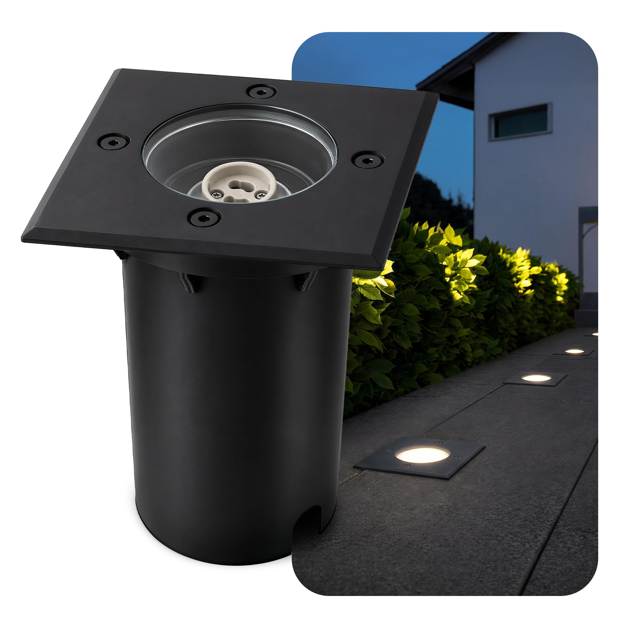 SSC-LUXon KALPA LED Bodeneinbaustrahler für Außen eckig schwarz IP67 - Bodenleuchte für GU10 Glühbirne trittfest & befahrbar (ohne Leuchtmittel)