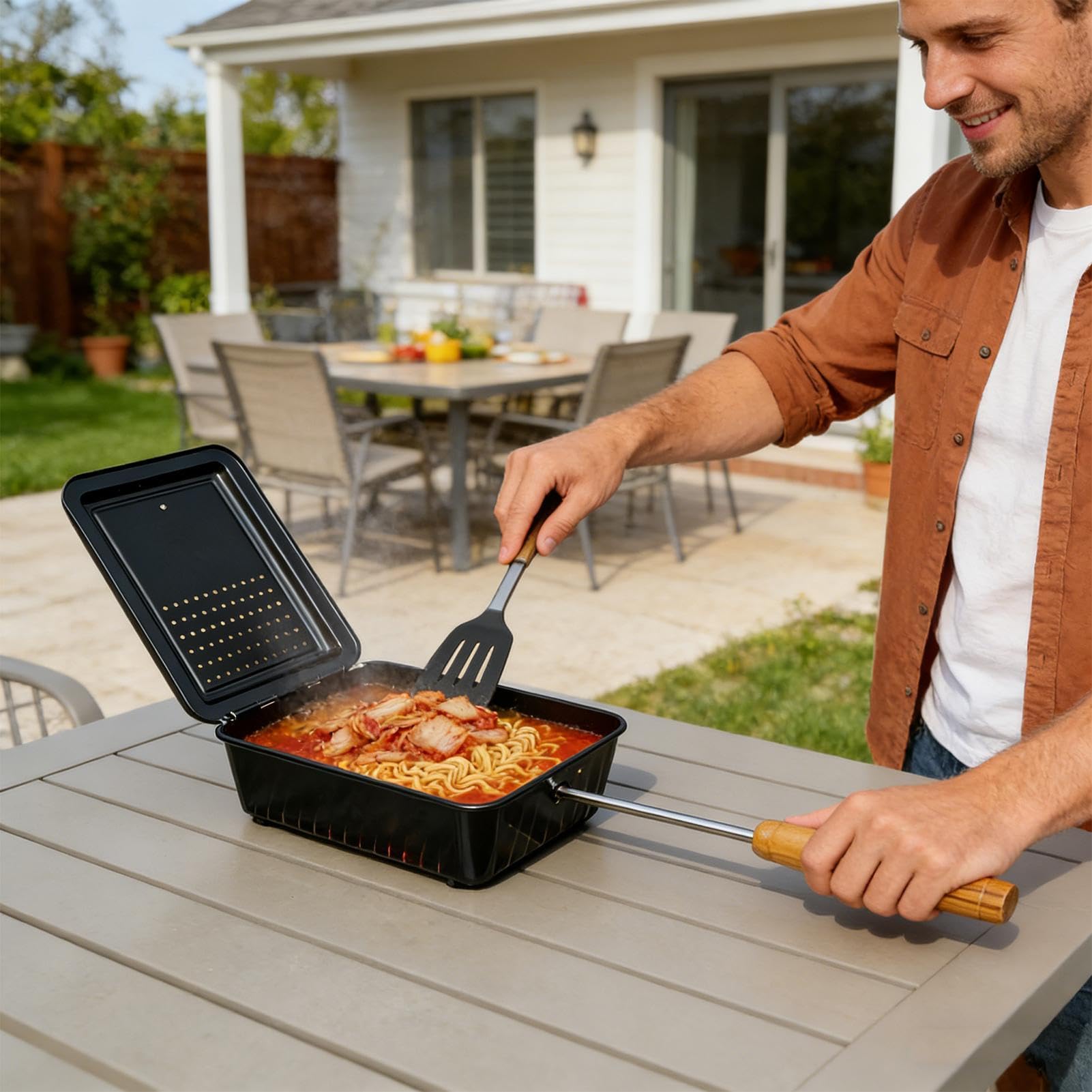 Popcorn-Für Das Faltbare antihaftbeschichtete | Langer Griff Popcornzubereiter- Für Picknick, Wandern, Reisen, Kochen, Outdoor-Grillen, Barbecue Und Nudeln